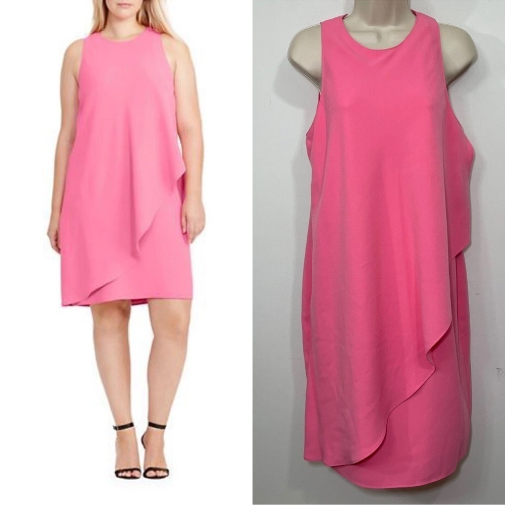 Lauren Ralph Lauren Plus Sz 20w Front-Overlay Crepe Dress Pink Sleeveless NWT
